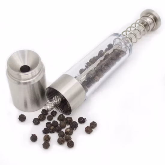 Stainless Steel Salt and Pepper Grinder, Grind Gourmet Manual Pump & Grind, Modern Thumb Push Button Grinder Esg12014